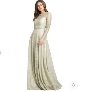 Mac Duggal LIKE-NEW LONG SLEEVE MODEST FLORAL LACE GOWN Size 2 SAGE GREEN 49188